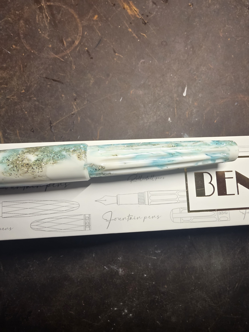 Benu White and Aqua Resin Fountain Pen - Blissful Sunday